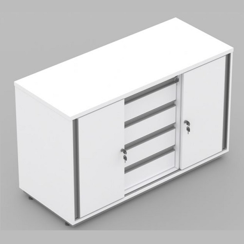 ARMÁRIO CREDENZA 4 GAVETAS IGUAIS PORTAS DE CORRER