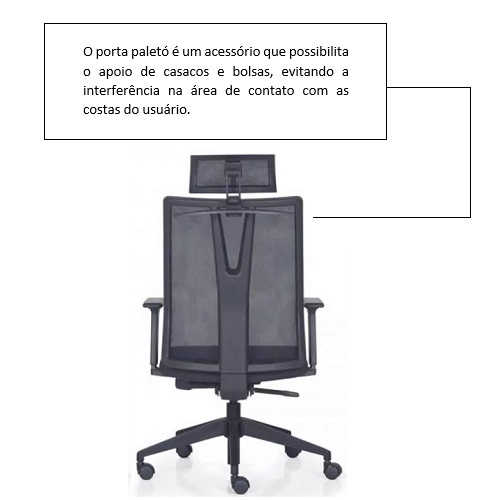 CADEIRA ERGONÔMICA ADDIT ESPALDAR ALTO COM APOIO DE CABEÇA E SUPORTE PARA PALETÓ