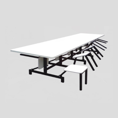 Mesa para refeitório 10 lugares bancos articulados
