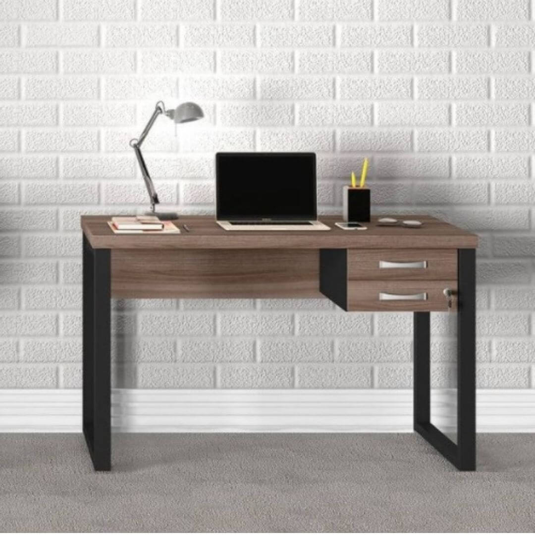 MESA RETA PE40 PÉ TUBULAR COM 2 GAVETAS