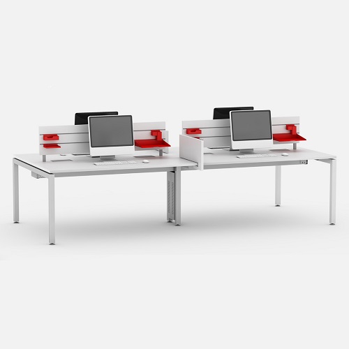 PLATAFORMA DE TRABALHO DUPLA COM BIOMBO FRONTAL FRISO OP1